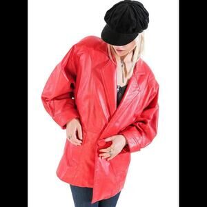 Christian Dior 80s VTG Red Leather Coat Jacket Vintage Dior